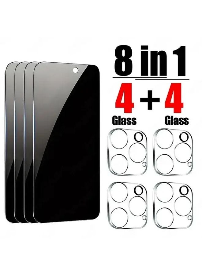 iPhone 15 8in1 Privacy Screen Protector Tempered Glass Full Cover Camera Lens Film HD - Image 1